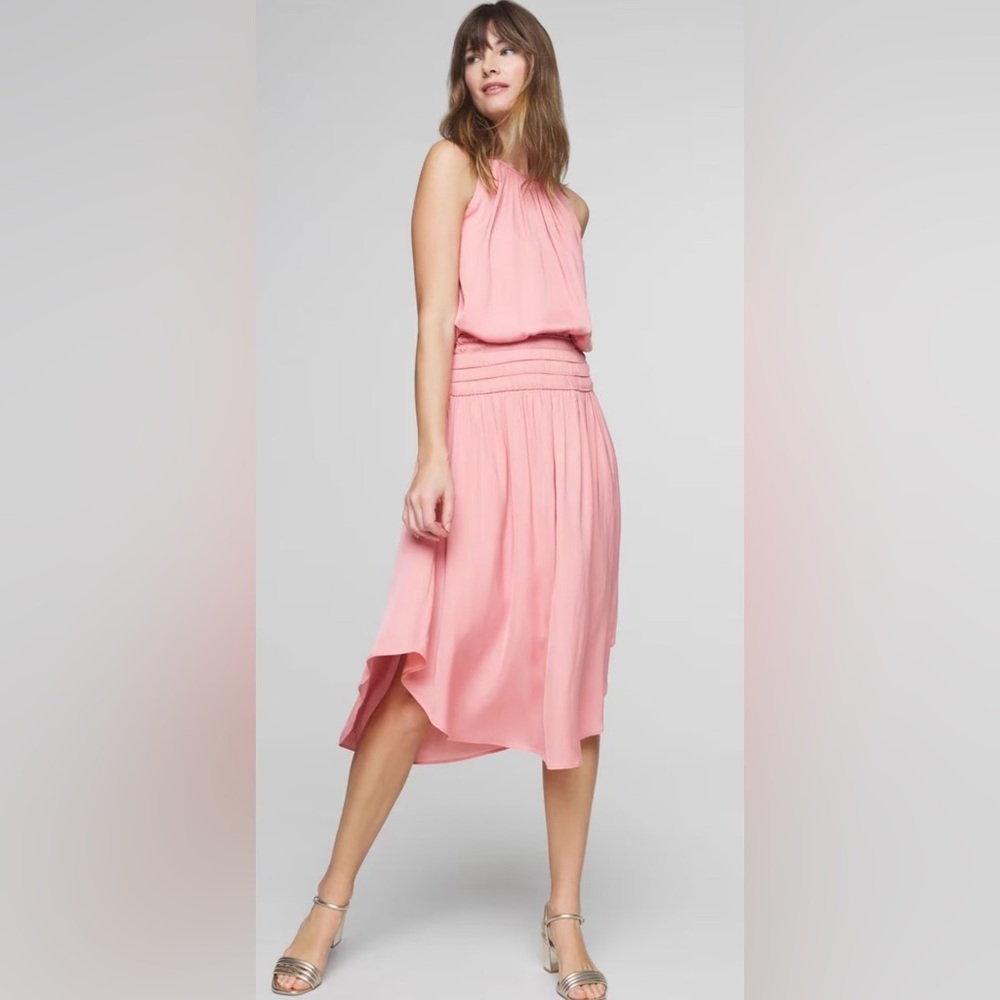 High-Neck Smocked Midi Dress
